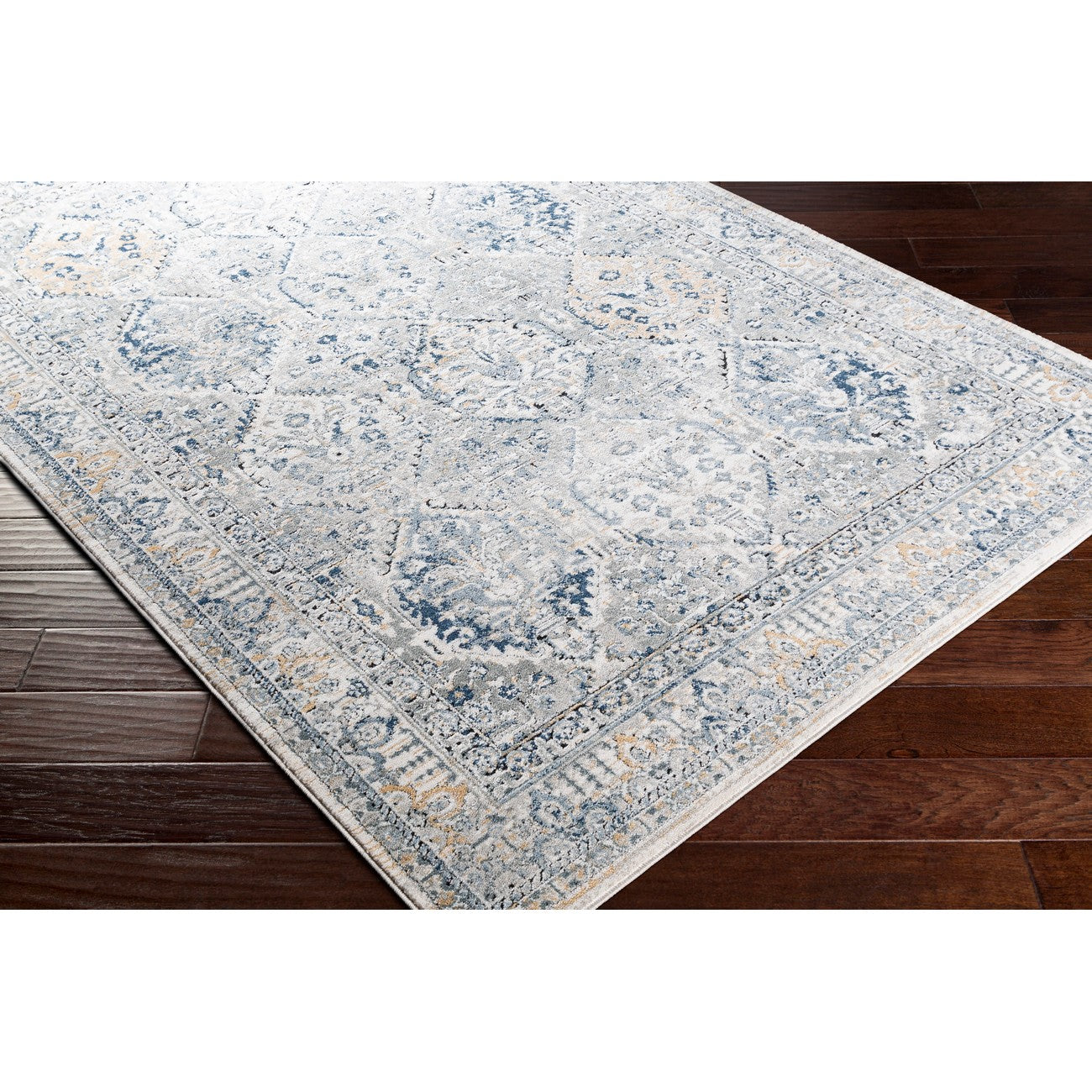 CAMILA Vintage Traditional Oriental Boho Light Grey Area Rug Corner