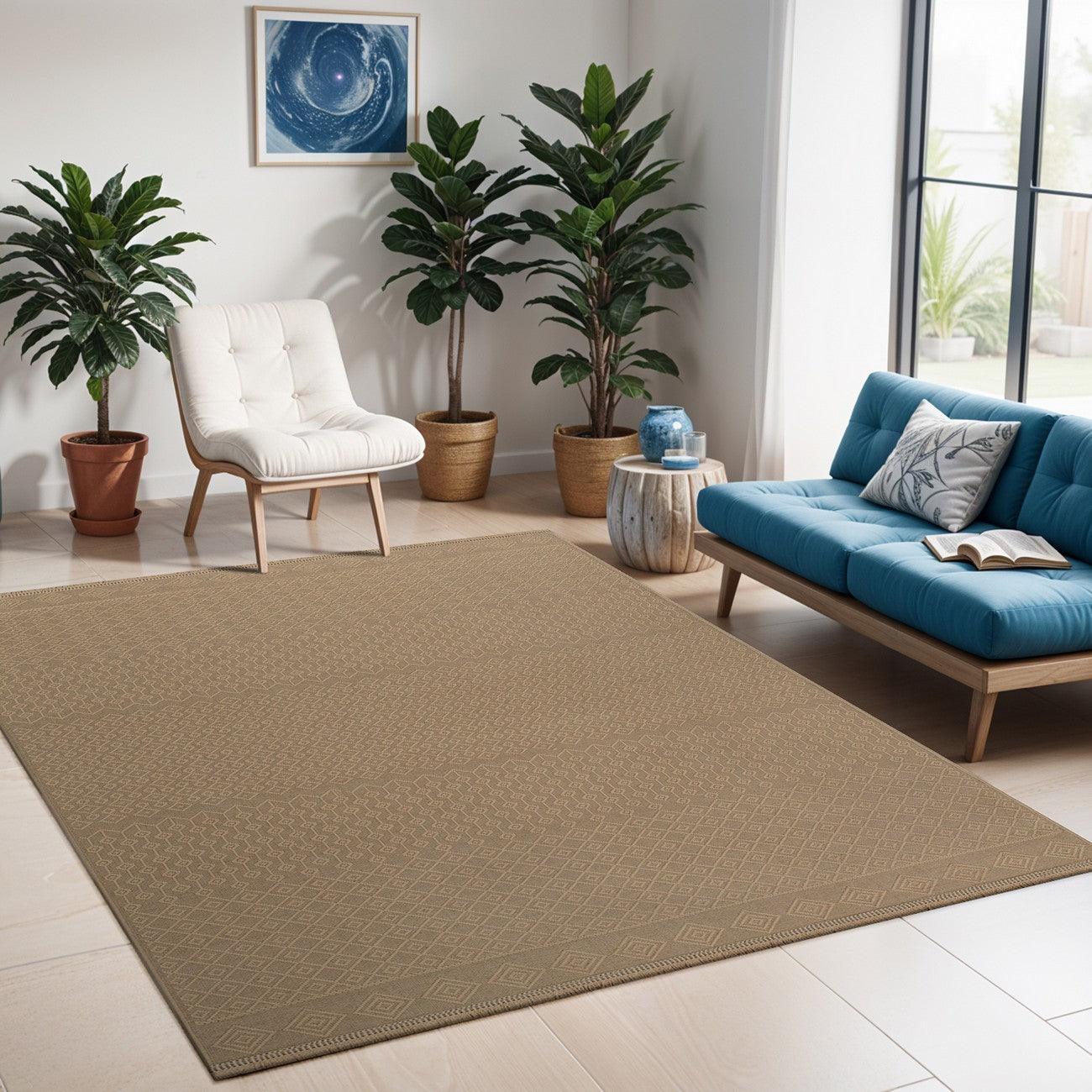 KASHVI Cottage Tan Machine Washable Jute Area Rug Roomscene