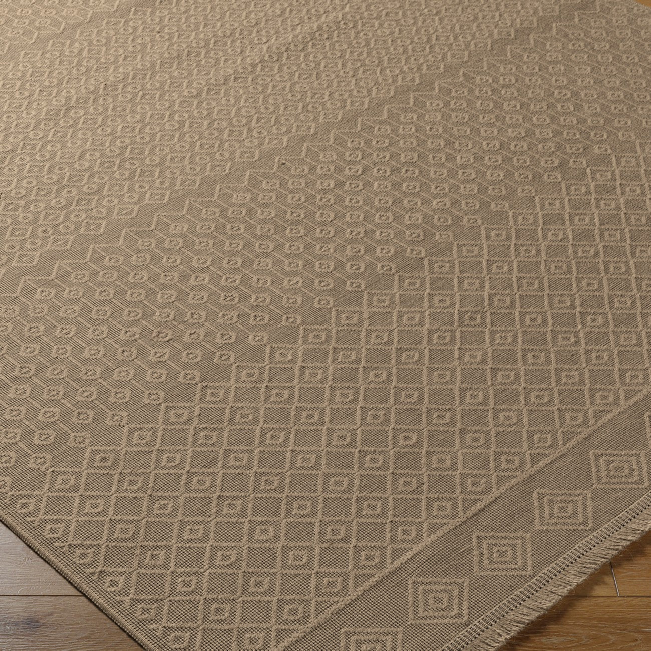 KASHVI Cottage Tan Machine Washable Jute Area Rug Corner