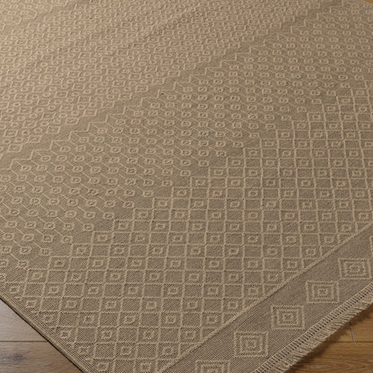 KASHVI Cottage Tan Machine Washable Jute Area Rug Corner