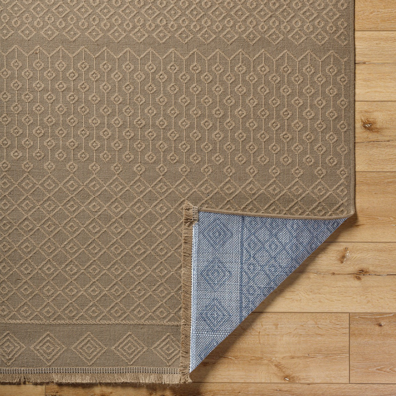 KASHVI Cottage Tan Machine Washable Jute Area Rug Fold