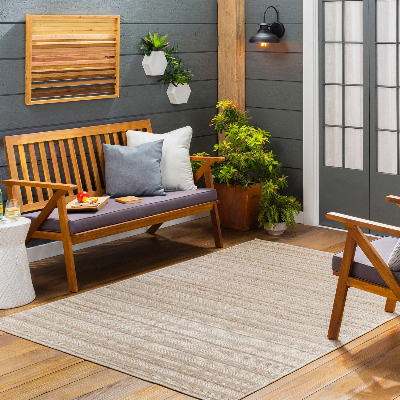 KAVITA Indoor & Outdoor Global Brown Area Rug Roomscene