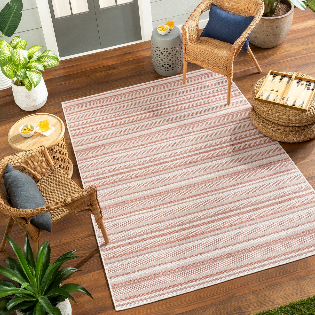 KAVITA Indoor & Outdoor Global Coral/Pink Area Rug Roomscene