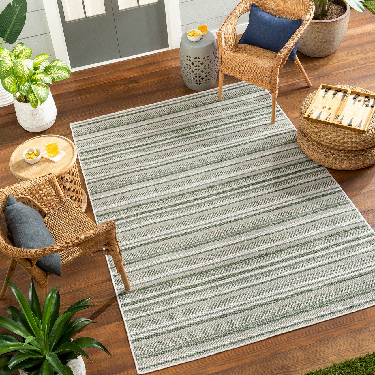 KAVITA Indoor & Outdoor Global Moss Green Area Rug Roomscene
