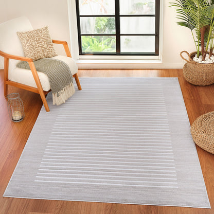 KAYSA Scandi Modern Beige/White Striped Area Rug Roomscene