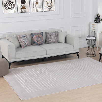 KAYSA Scandi Modern Beige/White Striped Area Rug Roomscene