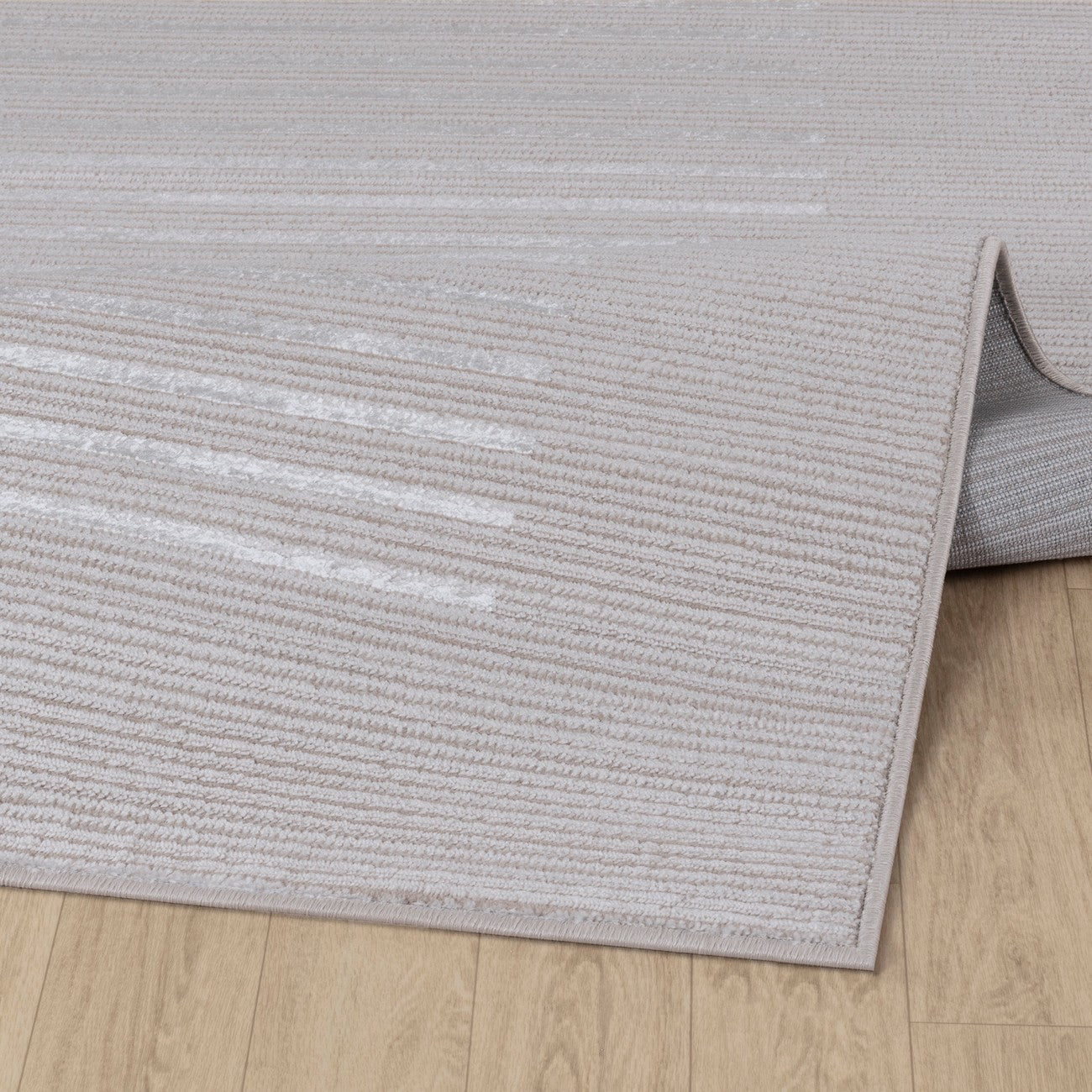 KAYSA Scandi Modern Beige/White Striped Area Rug Fold