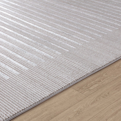 KAYSA Scandi Modern Beige/White Striped Area Rug Texture