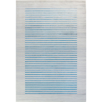 KAYSA Scandi Modern Dark Blue Striped Area Rug Flat