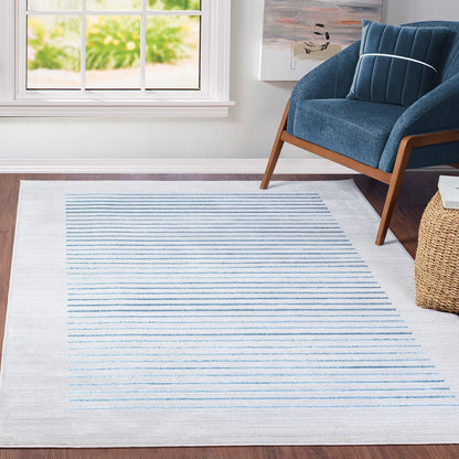 KAYSA Scandi Modern Dark Blue Striped Area Rug Roomscene