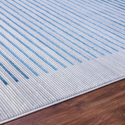KAYSA Scandi Modern Dark Blue Striped Area Rug Texture
