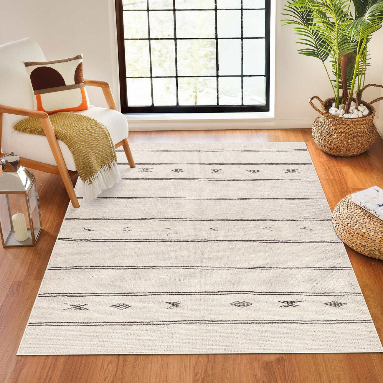 KIRAN Becki Owens x Livabliss Global Scandi Beige/Dark Brown Area Rug Roomscene