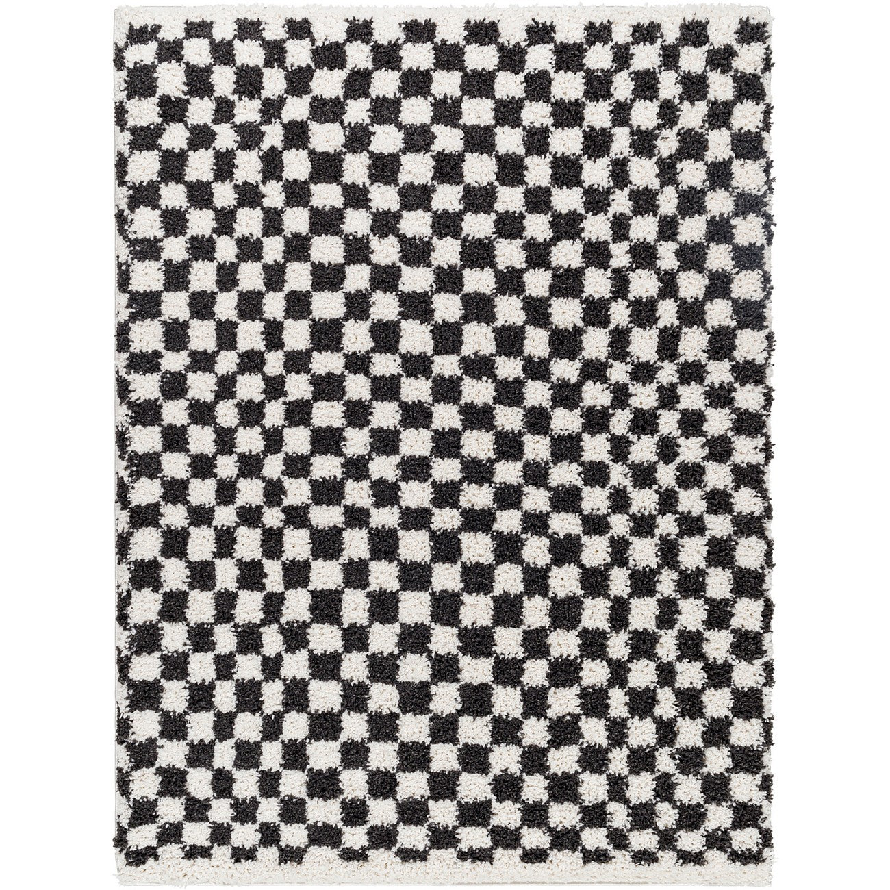 KITTU Shaggy Modern Plush Pile Dark Grey Checkered Area Rug Flat