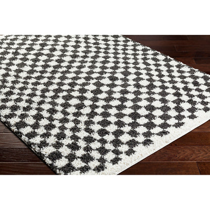 KITTU Shaggy Modern Plush Pile Dark Grey Checkered Area Rug Corner