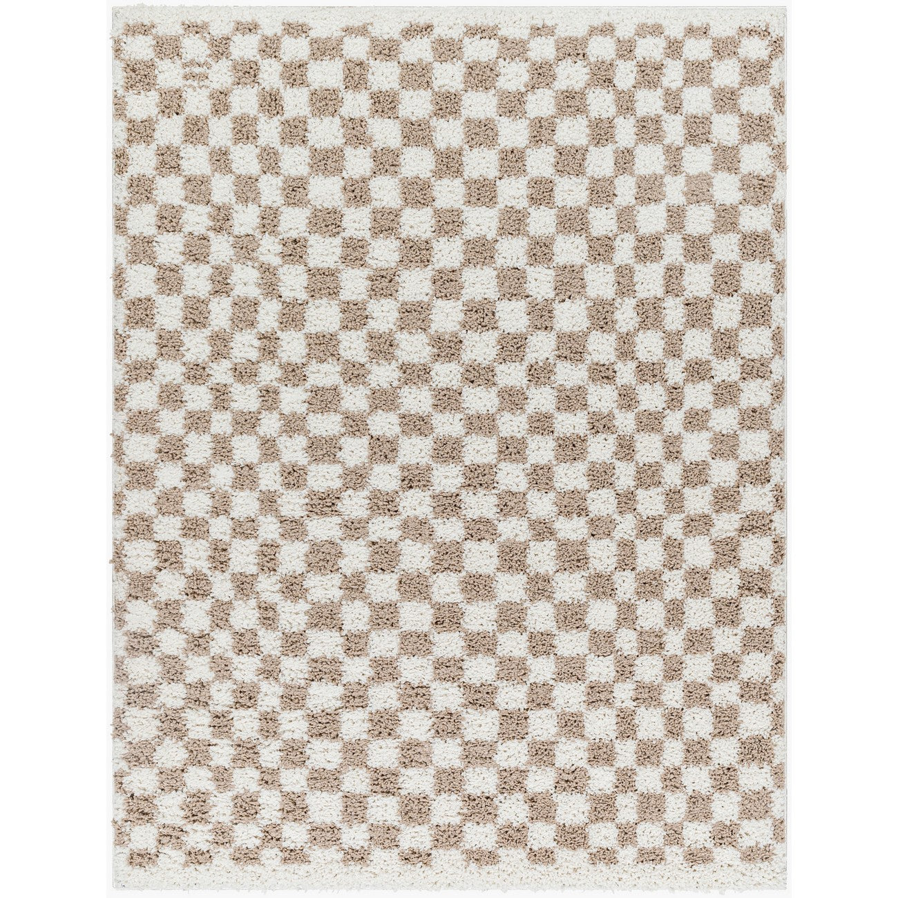 KITTU Shaggy Modern Plush Pile Light Brown Checkered Area Rug Flat