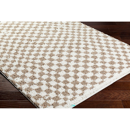 KITTU Shaggy Modern Plush Pile Light Brown Checkered Area Rug Corner