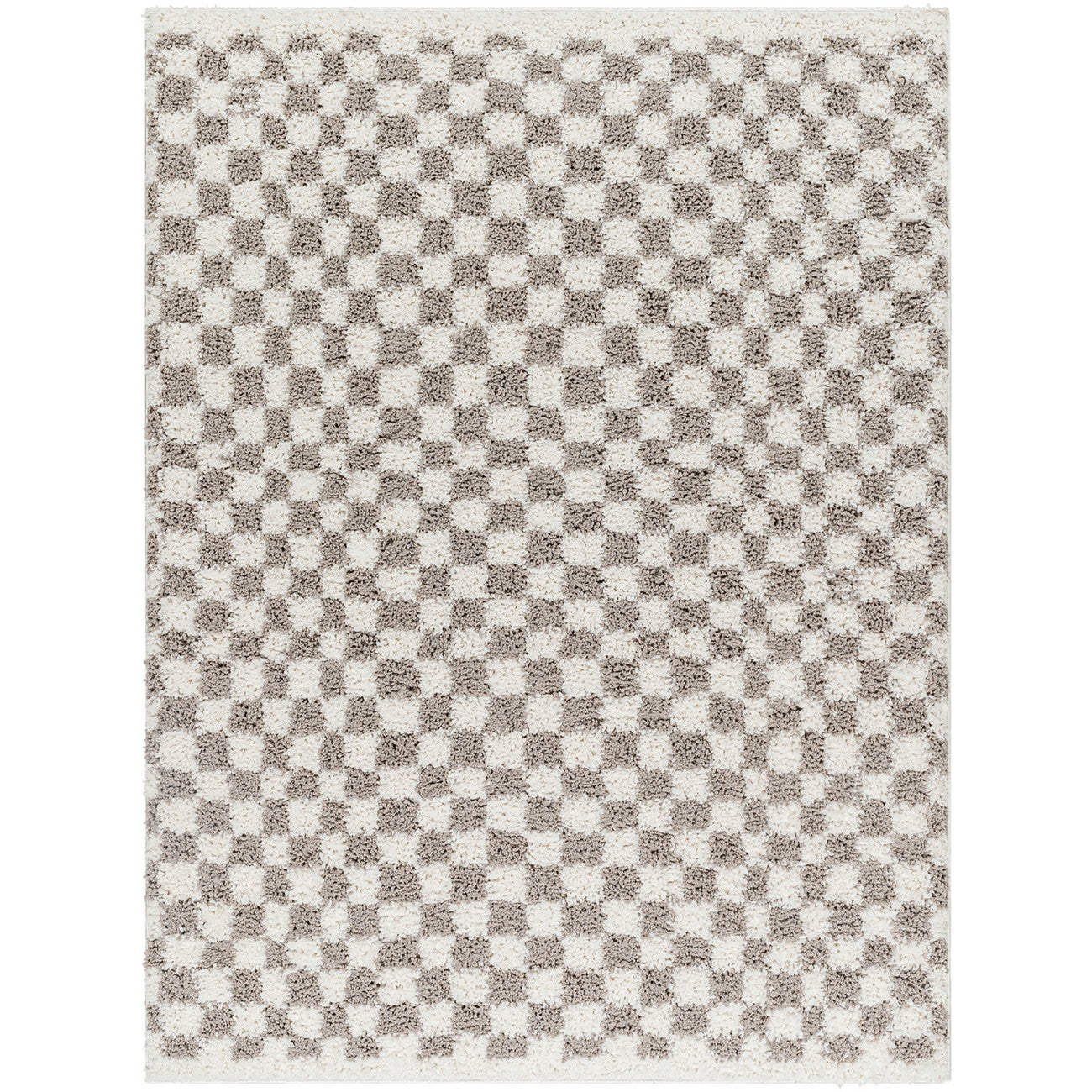 KITTU Shaggy Modern Plush Pile Light Grey Checkered Area Rug Flat