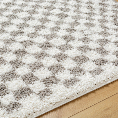 KITTU Shaggy Modern Plush Pile Light Grey Checkered Area Rug Texture