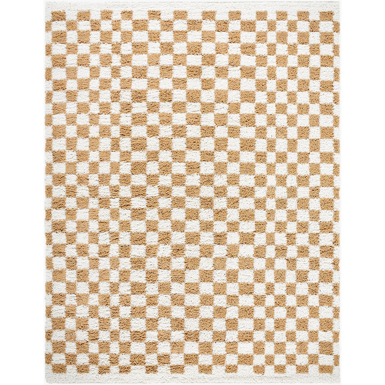 KITTU Shaggy Modern Plush Pile Saffron Checkered Area Rug Flat