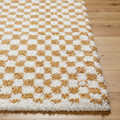 KITTU Shaggy Modern Plush Pile Saffron Checkered Area Rug Front