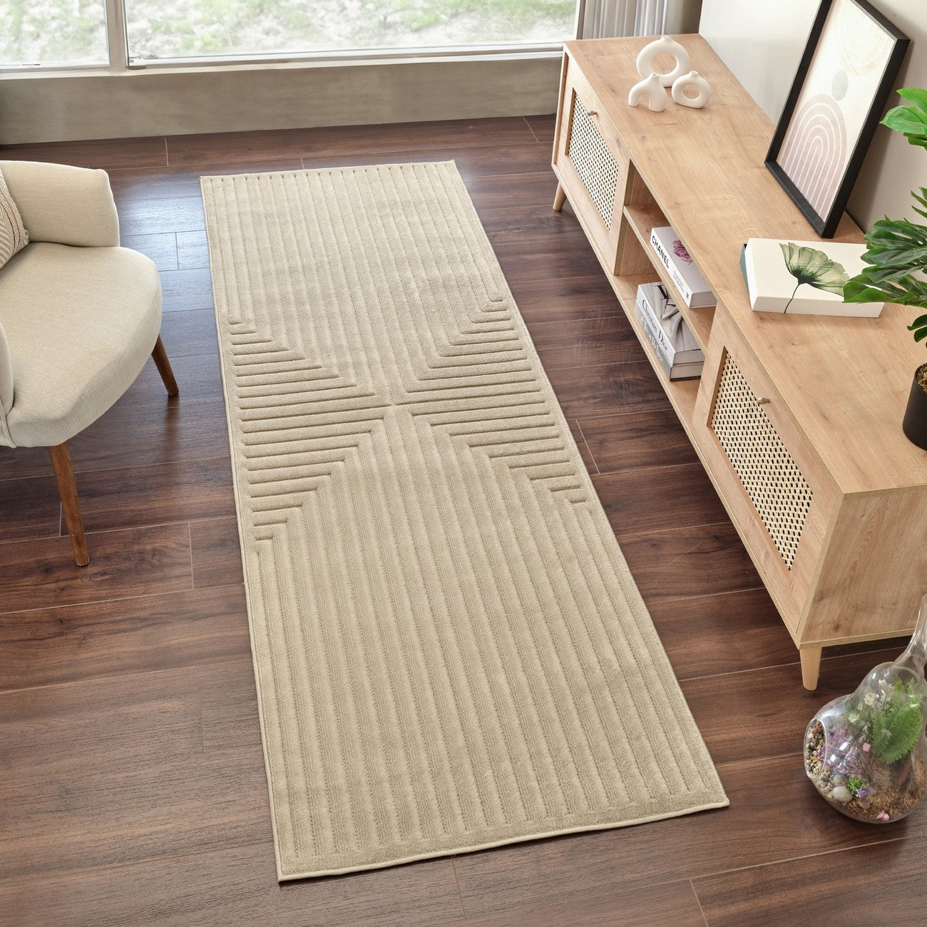 KIYOSHI Indoor & Outdoor Scandi Modern Beige Area Rug Roomscene