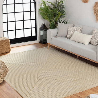 KIYOSHI Indoor & Outdoor Scandi Modern Beige Area Rug Roomscene