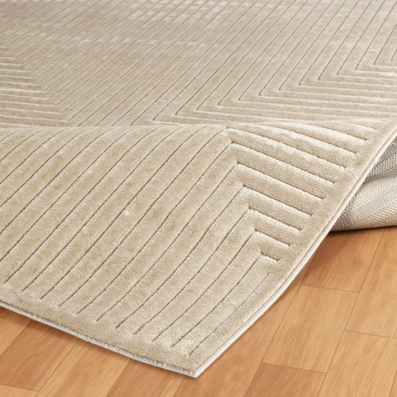 KIYOSHI Indoor & Outdoor Scandi Modern Beige Area Rug Fold