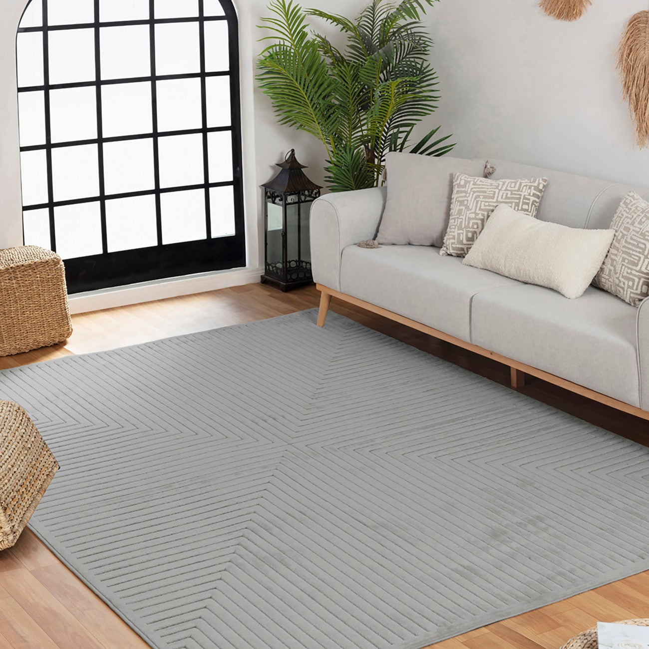 KIYOSHI Indoor & Outdoor Scandi Modern Grey Area Rug Roomscene