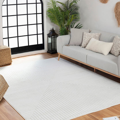 KIYOSHI Indoor & Outdoor Scandi Modern White Area Rug Roomscene