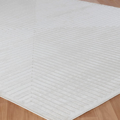 KIYOSHI Indoor & Outdoor Scandi Modern White Area Rug Corner