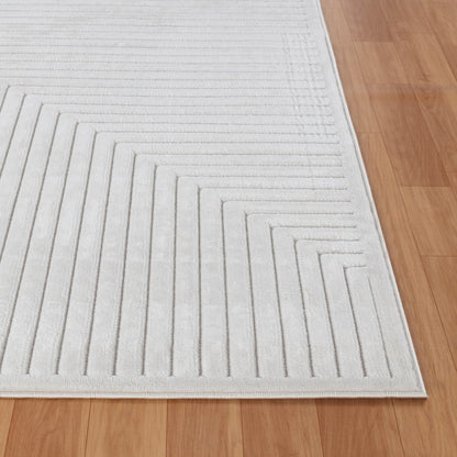 KIYOSHI Indoor & Outdoor Scandi Modern White Area Rug Front
