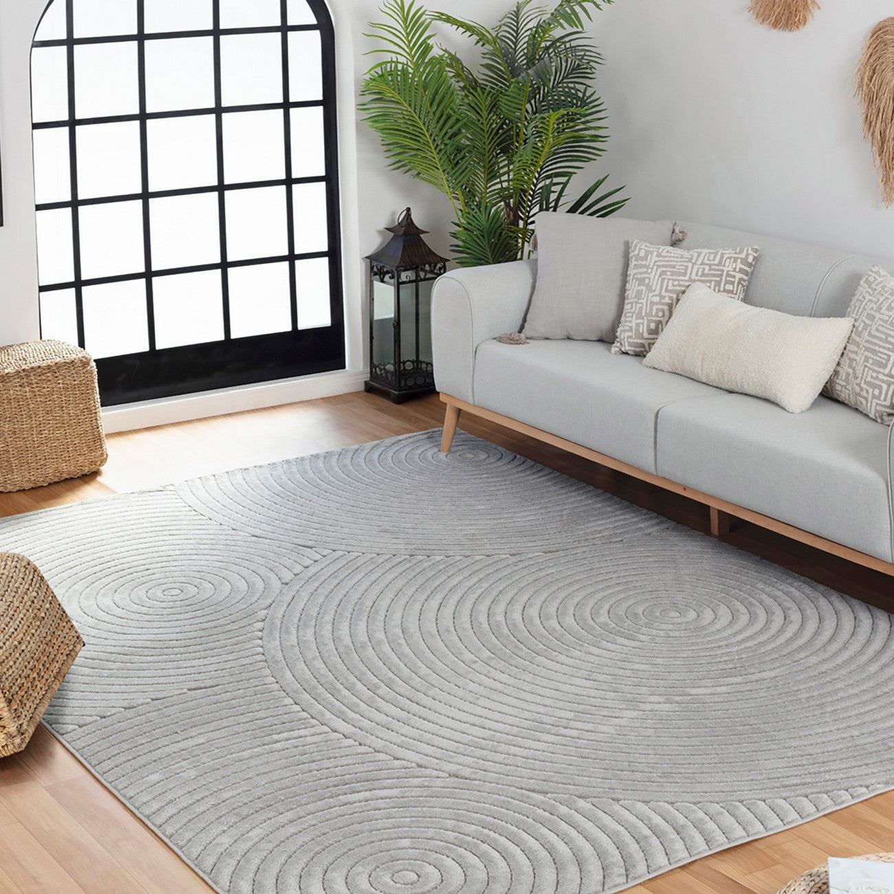 KOANA Indoor & Outdoor Scandi Modern Grey Area Rug Roomscene