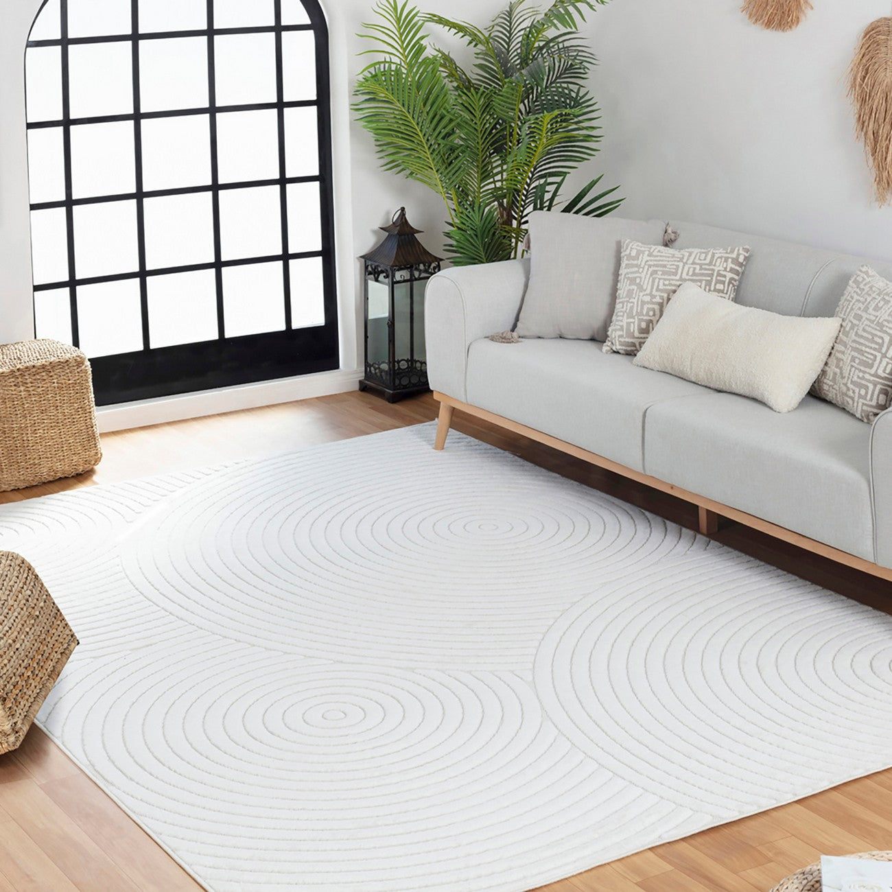 KOANA Indoor & Outdoor Scandi Modern White Area Rug Roomscene