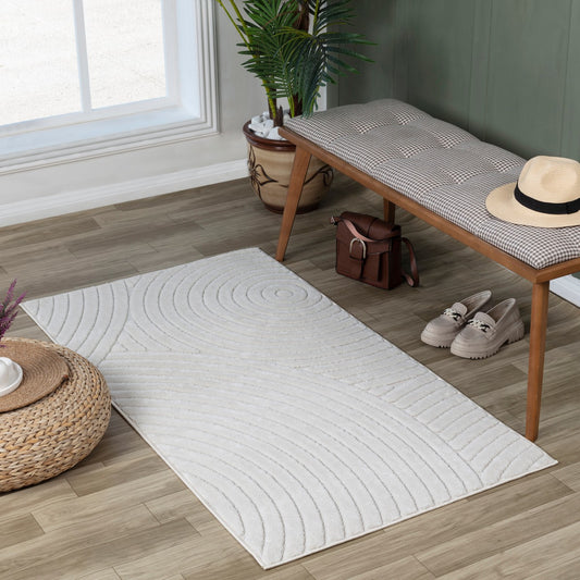KOANA Indoor & Outdoor Scandi Modern White Area Rug Roomscene