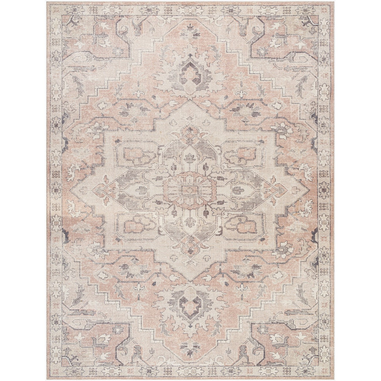 KRISHNA Becki Owens x Livabliss Vintage Traditional Oriental Boho Salmon Area Rug Flat