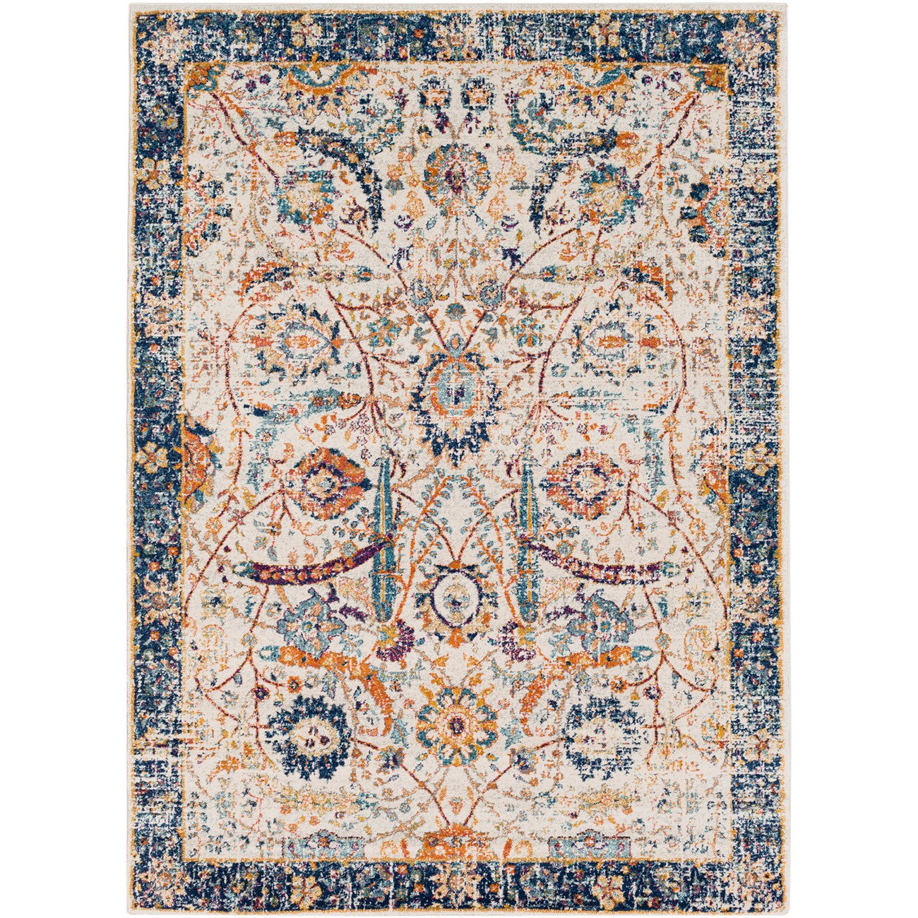 KUSH Vintage Traditional Oriental Boho Blue/Beige Area Rug Flat