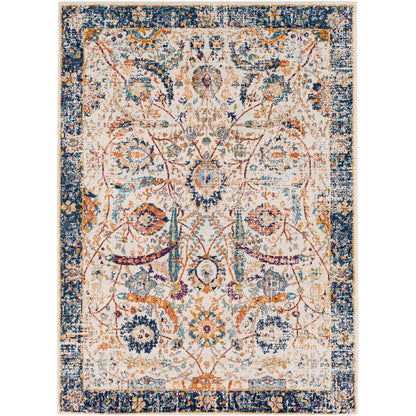 KUSH Vintage Traditional Oriental Boho Blue/Beige Area Rug Flat