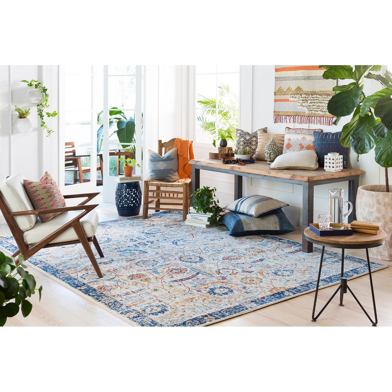 KUSH Vintage Traditional Oriental Boho Blue/Beige Area Rug Roomscene