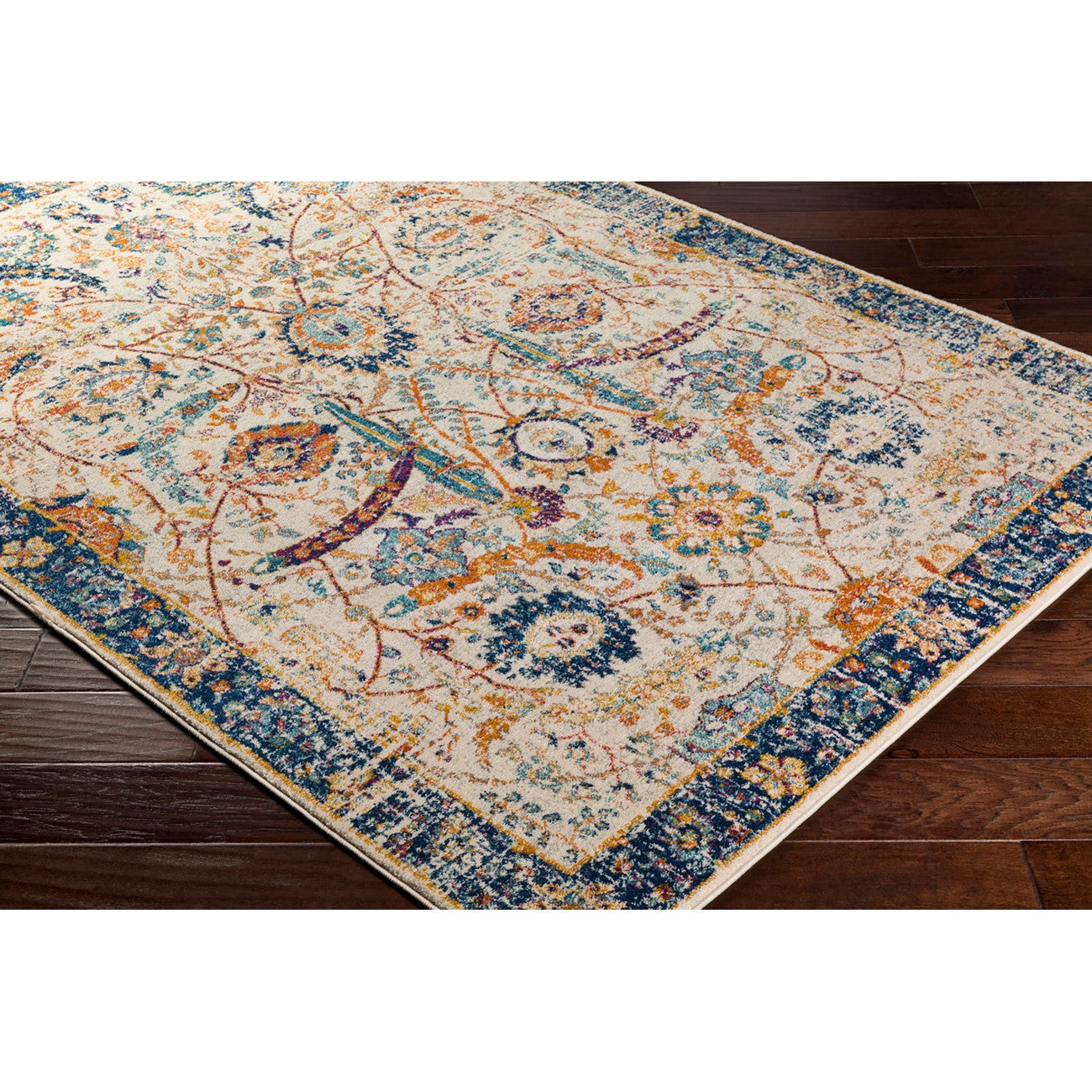 KUSH Vintage Traditional Oriental Boho Blue/Beige Area Rug Corner