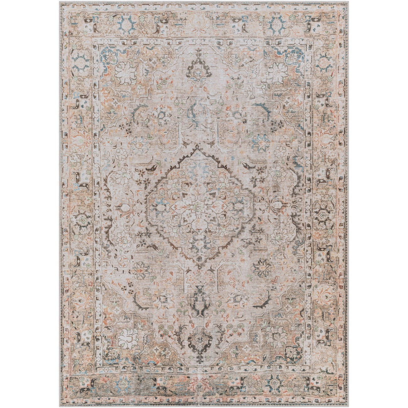 CLARA LAKE Machine Washable Traditional Boho Taupe Area Rug Flat