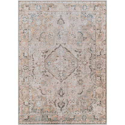 CLARA LAKE Machine Washable Traditional Boho Taupe Area Rug Flat