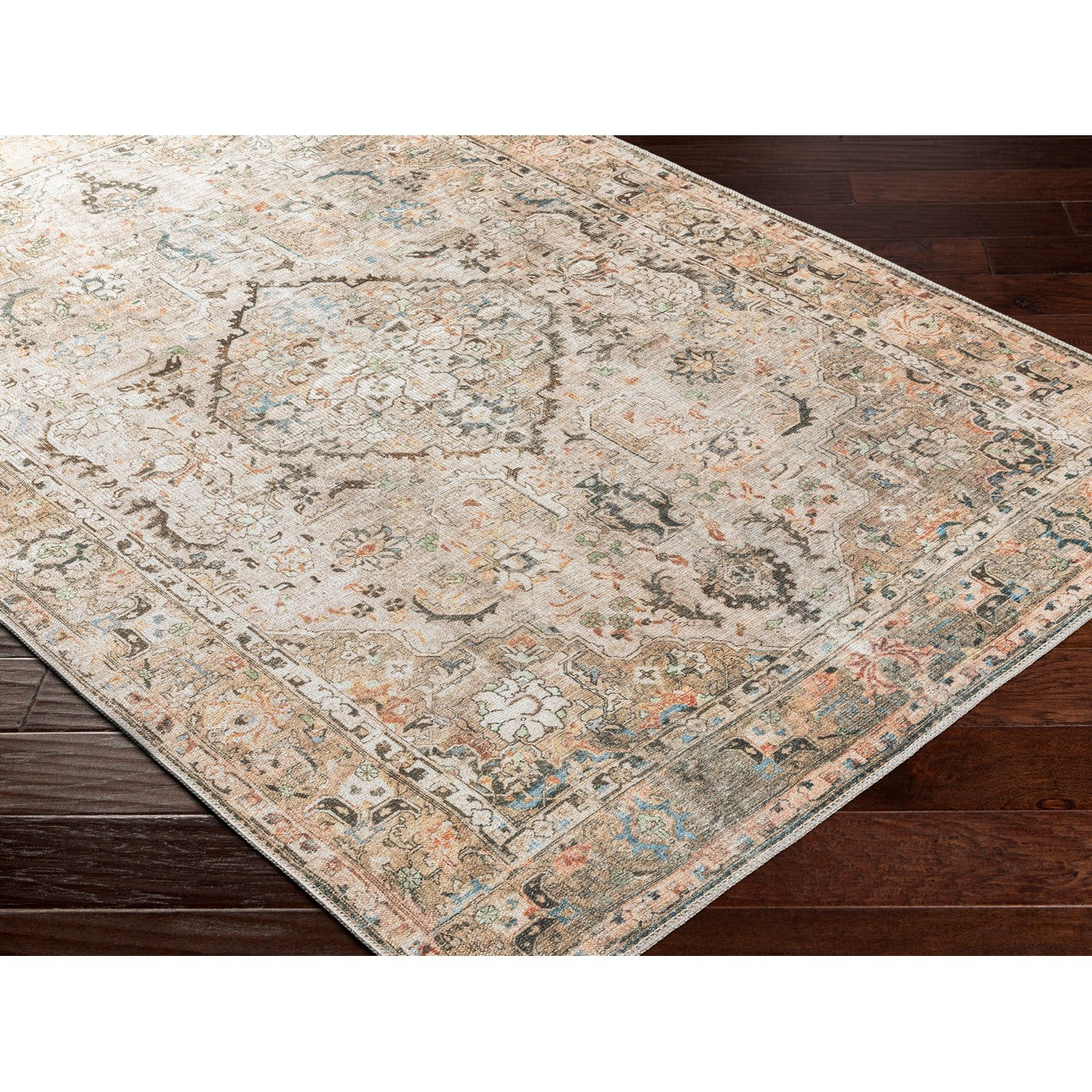 CLARA LAKE Machine Washable Traditional Boho Taupe Area Rug Corner