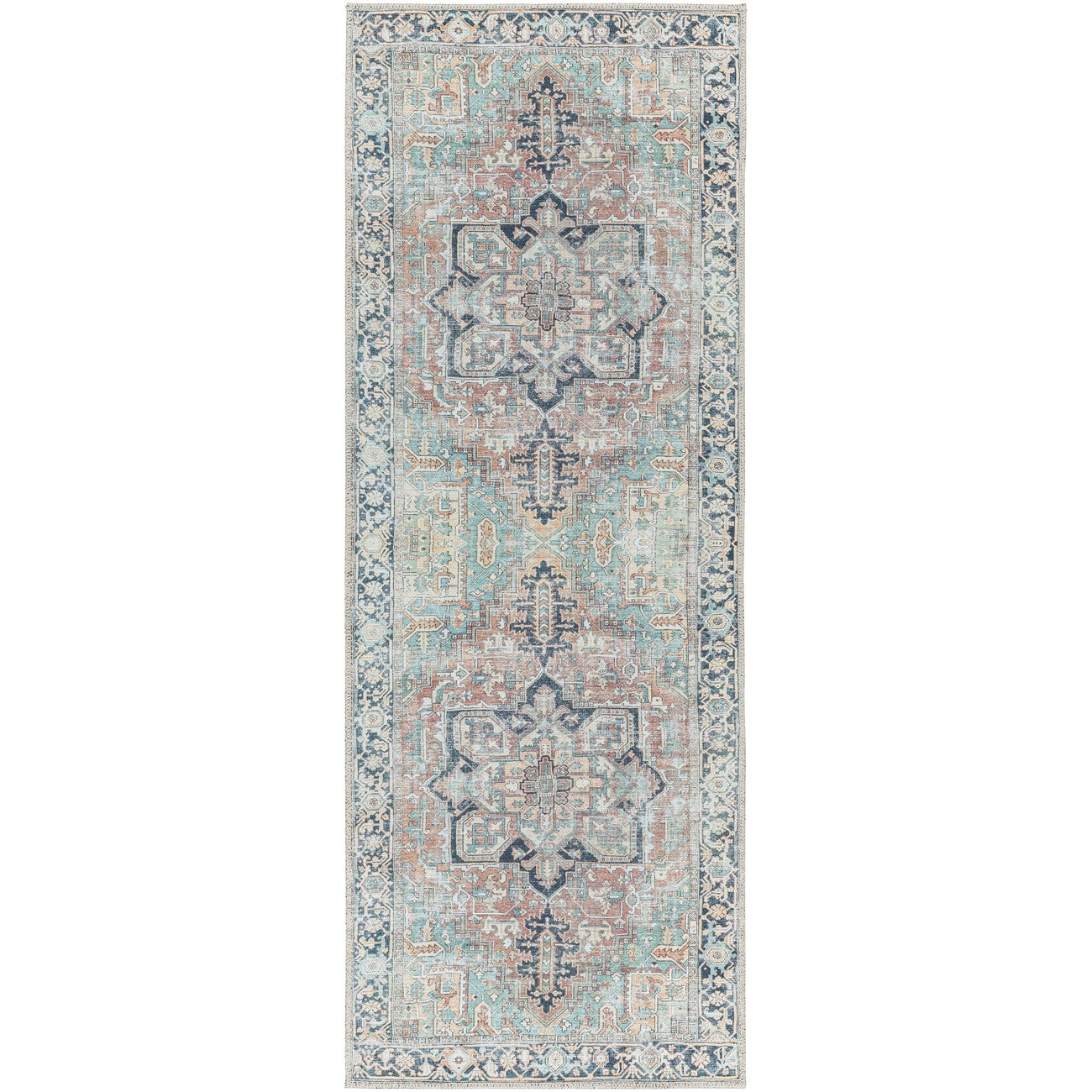 DIDO Machine Washable Traditional Boho Sage Area Rug Flat