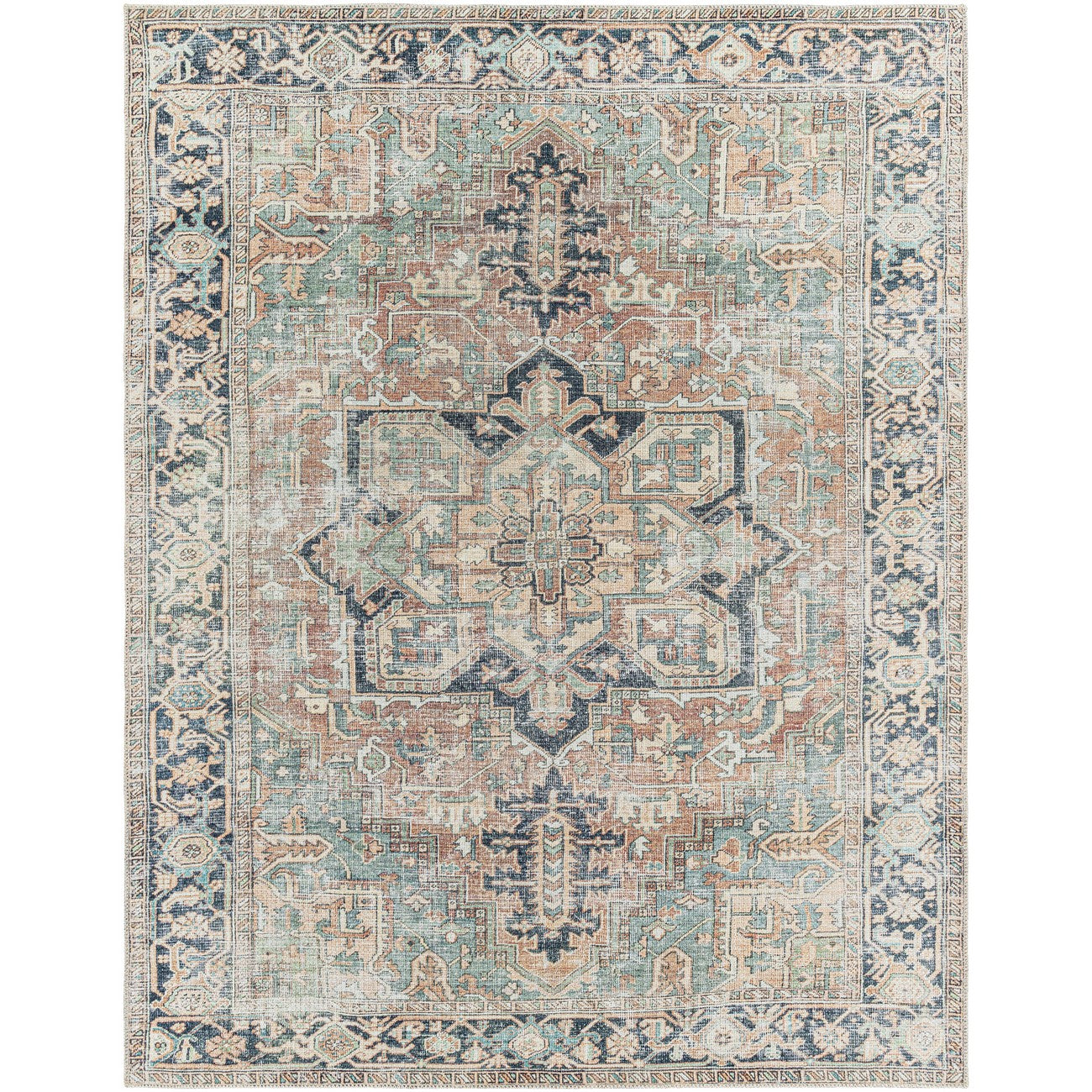 DIDO Machine Washable Traditional Boho Sage Area Rug Flat