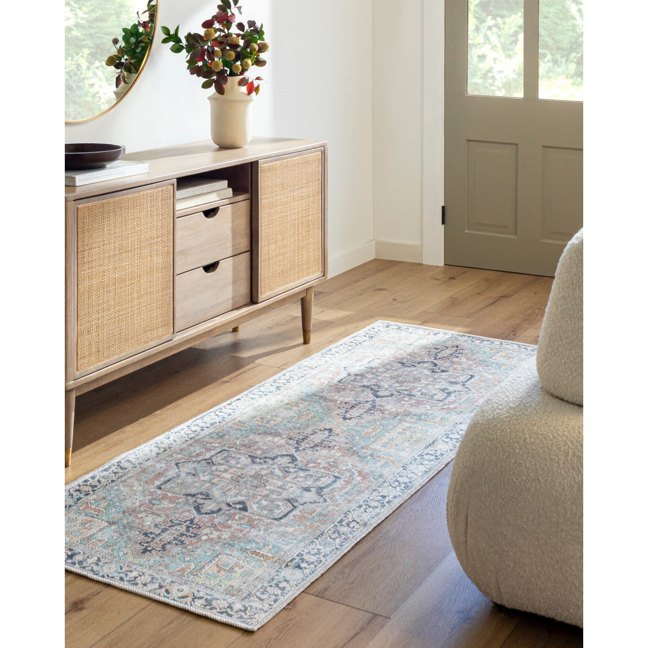 DIDO Machine Washable Traditional Boho Sage Area Rug Roomscene