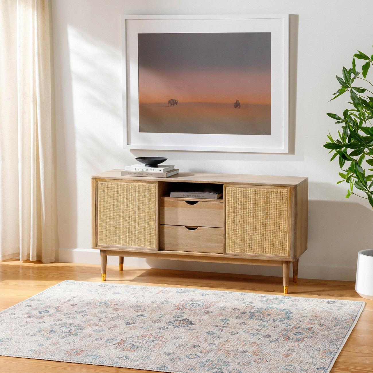 LARA Our PNW Home x Livabliss Vintage Oriental Boho Grey/Light Beige Area Rug Roomscene