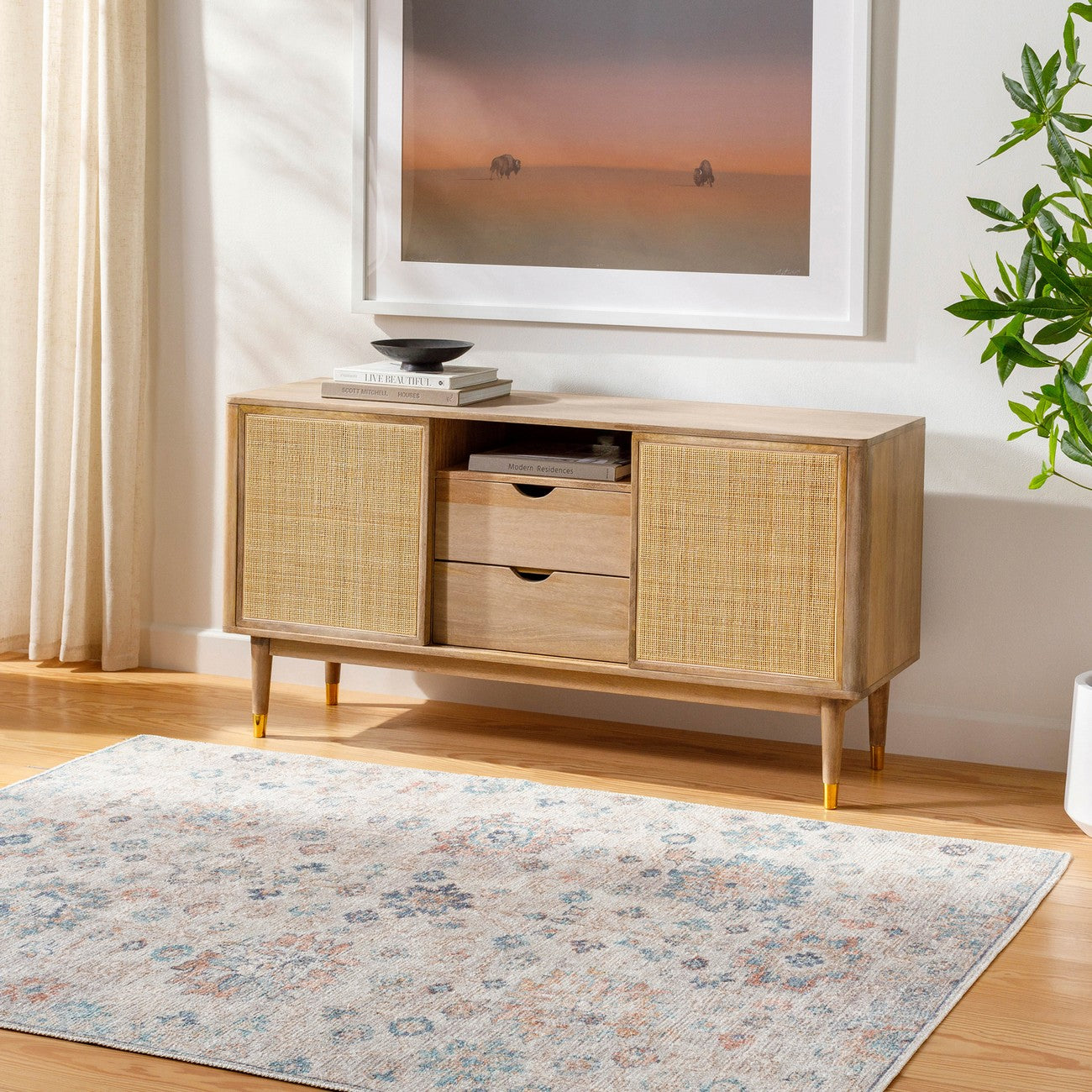 LARA Our PNW Home x Livabliss Vintage Oriental Boho Grey/Light Beige Area Rug Roomscene