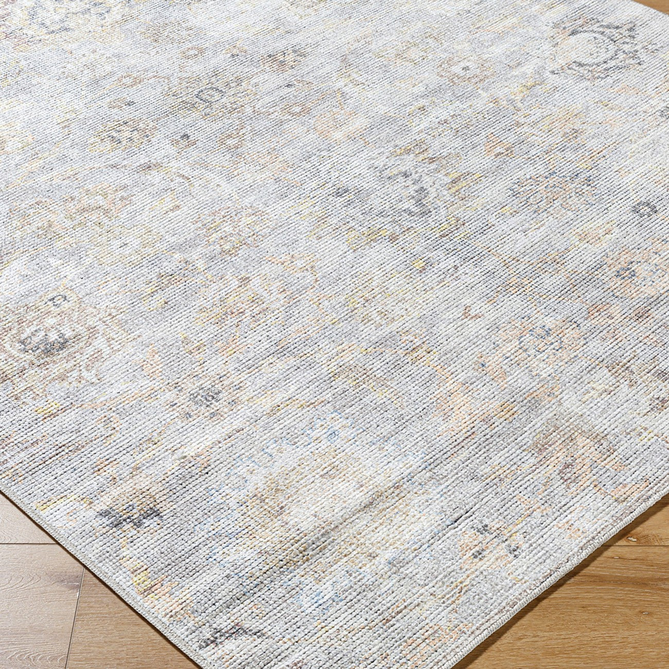 LARA Our PNW Home x Livabliss Vintage Oriental Boho Grey/Light Beige Area Rug Corner