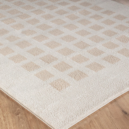 LAURINE Machine Washable Modern Shaggy Beige Area Rug Corner