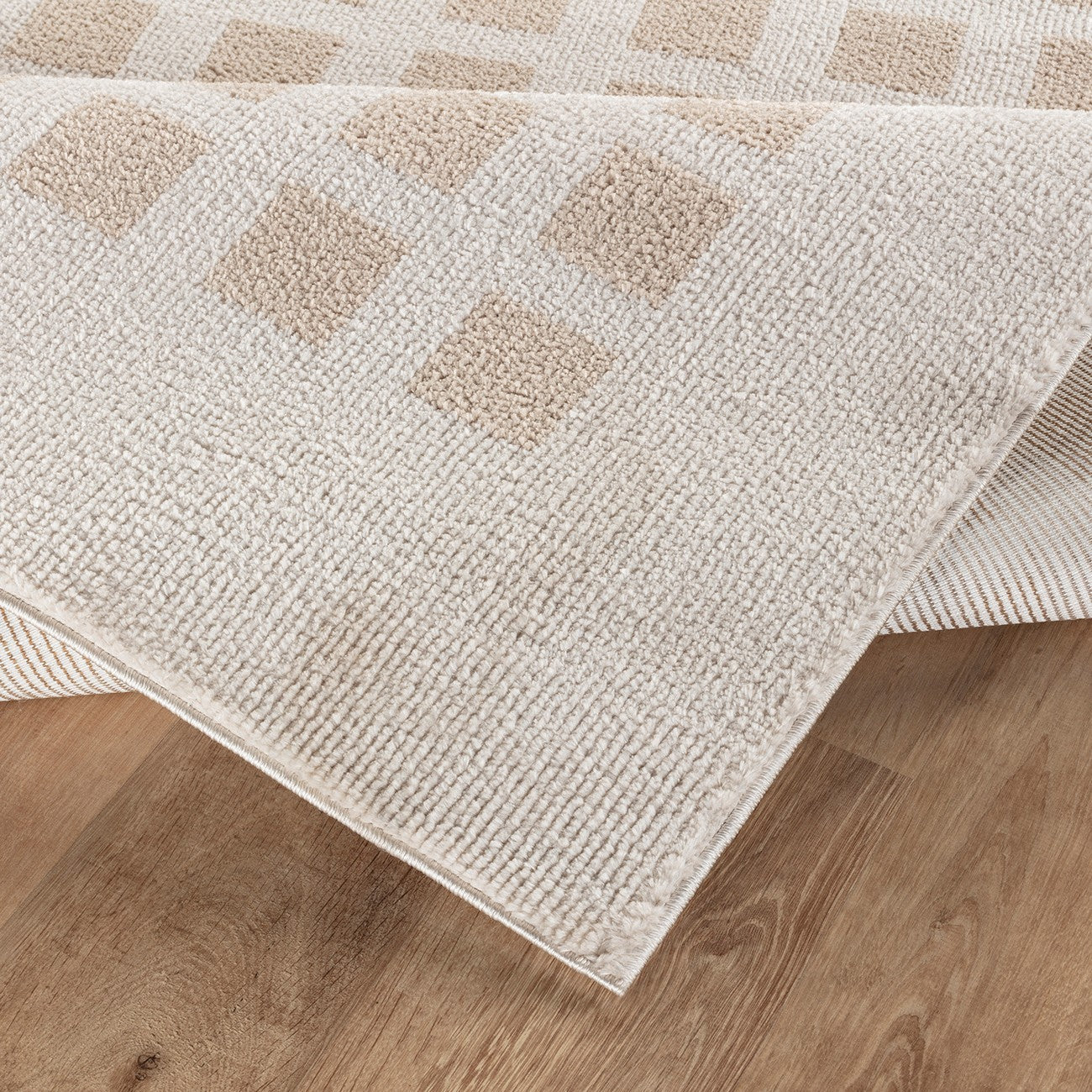 LAURINE Machine Washable Modern Shaggy Beige Area Rug Fold